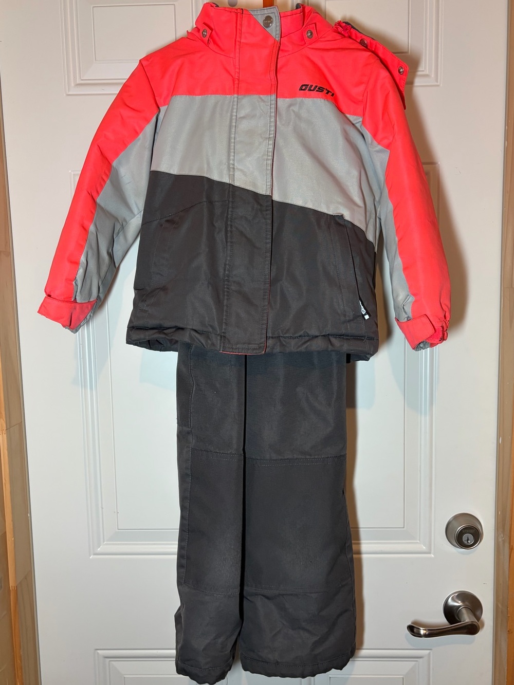 Gusti Kids Two-Tone Winter Jacket and Snow Pants - Neon Coral, Gray, Black